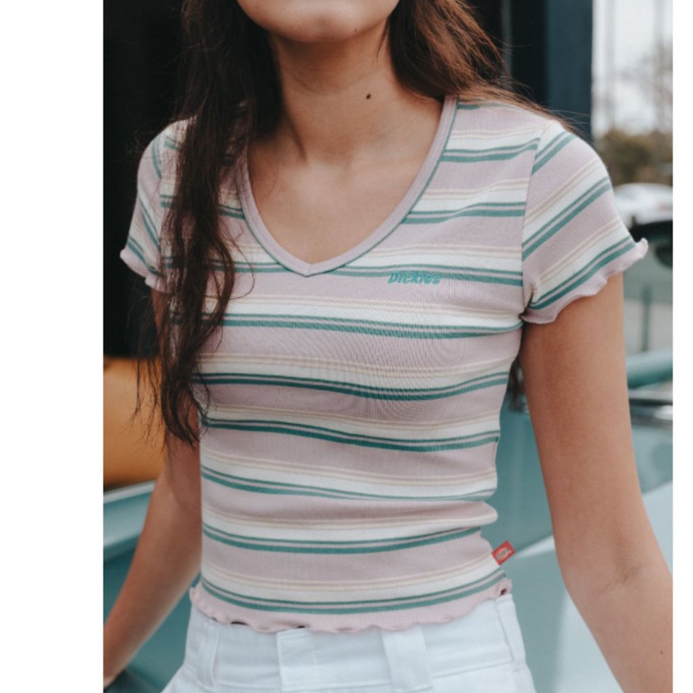 DICKIES Ribbed V-Neck Women Baby Tee M